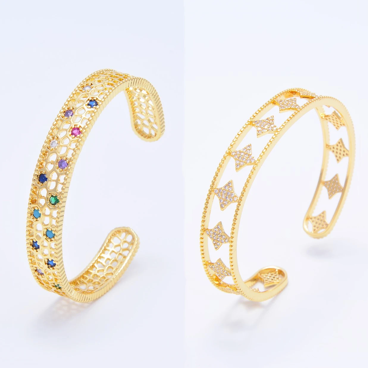 

Hollow Out Bracelet for Women Pave Zircon Star Shape Color Crystal Brass Bangles Gold Color Luxury Jewelry Accessories Wholesale