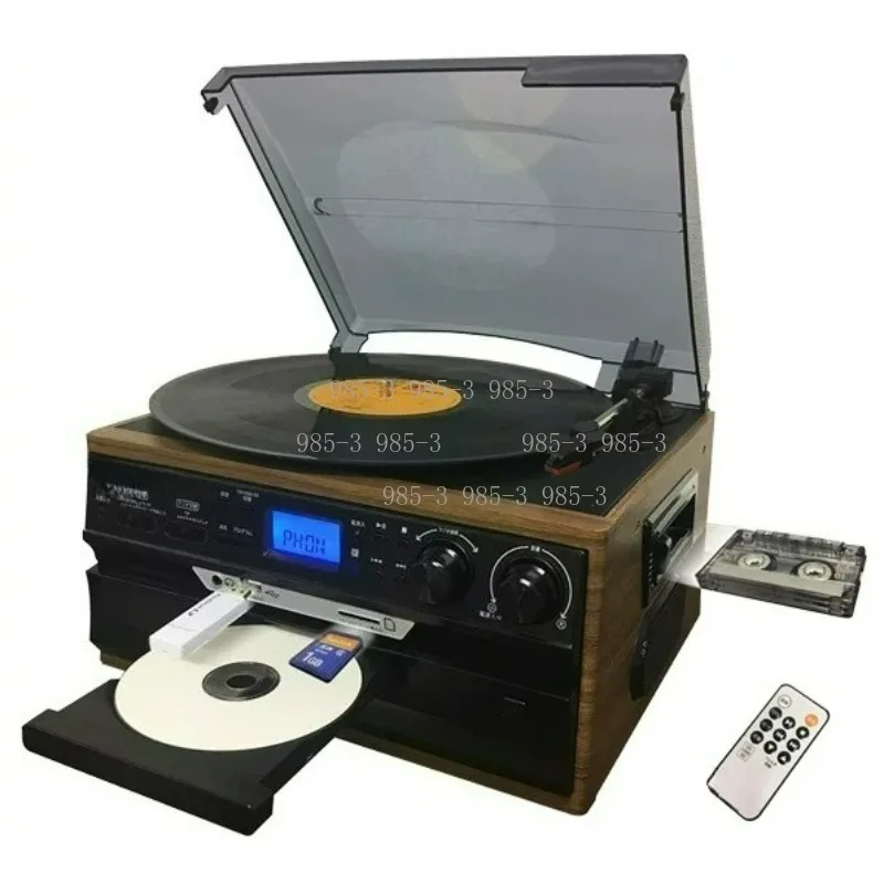 Vintage Vinyl Turntable Gramophone, All-in-One Phonograph with Bluetooth, AM FM Radio, Tape Playback & External Speakers