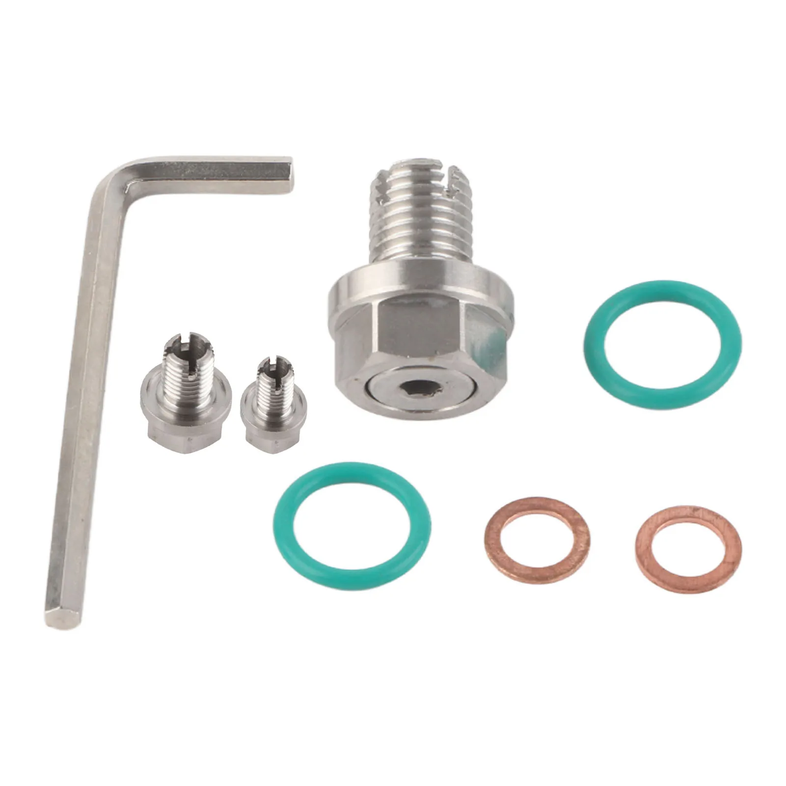 

Oversized Piggyback Stainless Steel Oil Drain Plug Repair Kit Self Tapping Pan Threads O-Ring Seal with Hex Wrench Universal