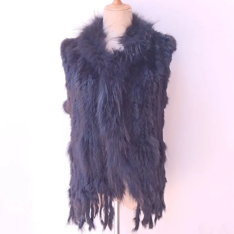 เสื้อกั๊กขนกระต่ายแท้ถักอย่างประณีต ขนแรคคูน ไม่มีแขน งานถักมือ สำหรับงานแต่งงาน ขายส่ง