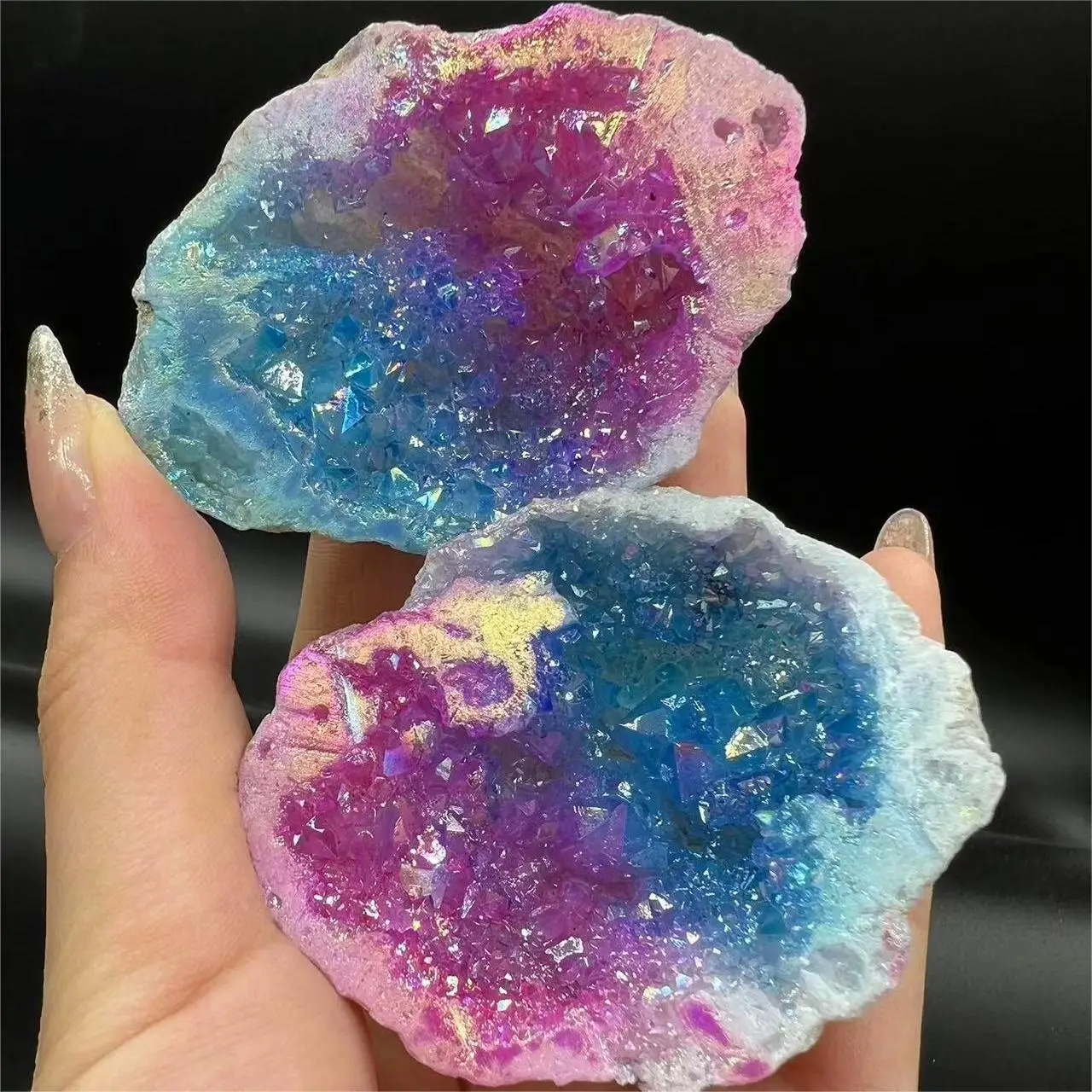 1PC Natural Agate Plated/Electroplated Cornucopia Crystal Cave Raw Stone Bare Stone Display Mineral Specimen Decoration Fortune