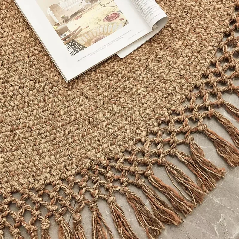Carpet Floor Round Jute Hand Woven Braided Rugs for Decor with Tassels