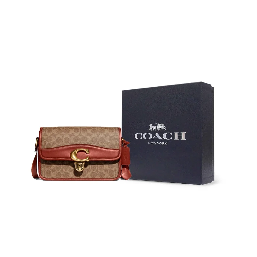 COACH Studio Canvas With Leather Shoulder Bag, Crossbody Bag Large Women's Brown & Red C6639-B4NQ4