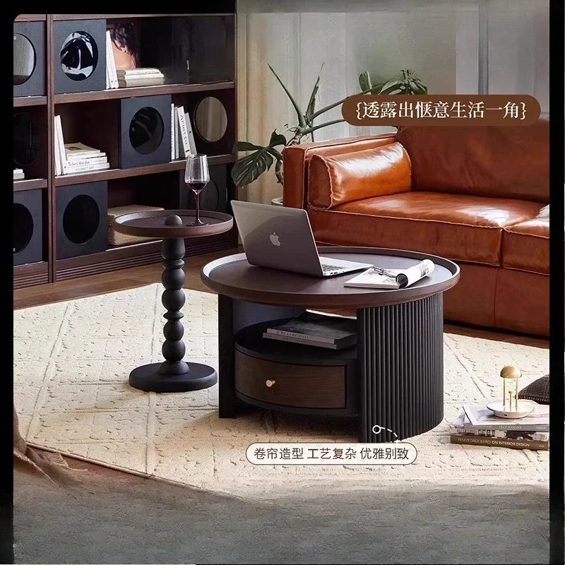 Strictly selected French retro solid wood coffee table side combination, small apartment living room sofa round table