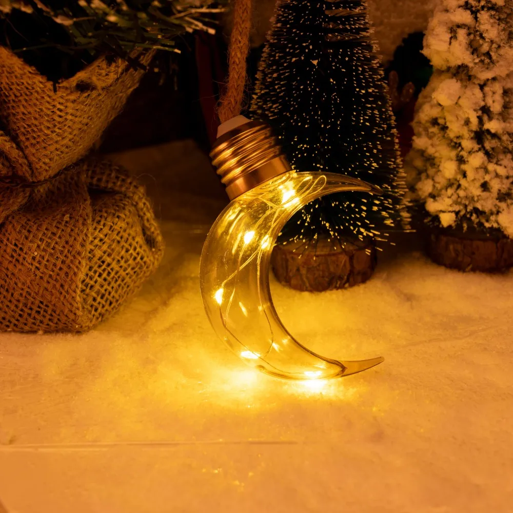 1PC 5M10LED Solar Powered Hemp Rope Star Moon String Lights LED Fairy Light,used for Ramadan Patio Garden Home Party Eid Decor