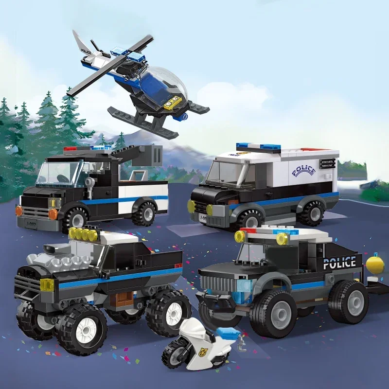 City Police Rescue Vehicle Series Building Blocks SWAT Patrol SUV Car Helicopter Model Bricks Children\'s Christmas Toys Gifts