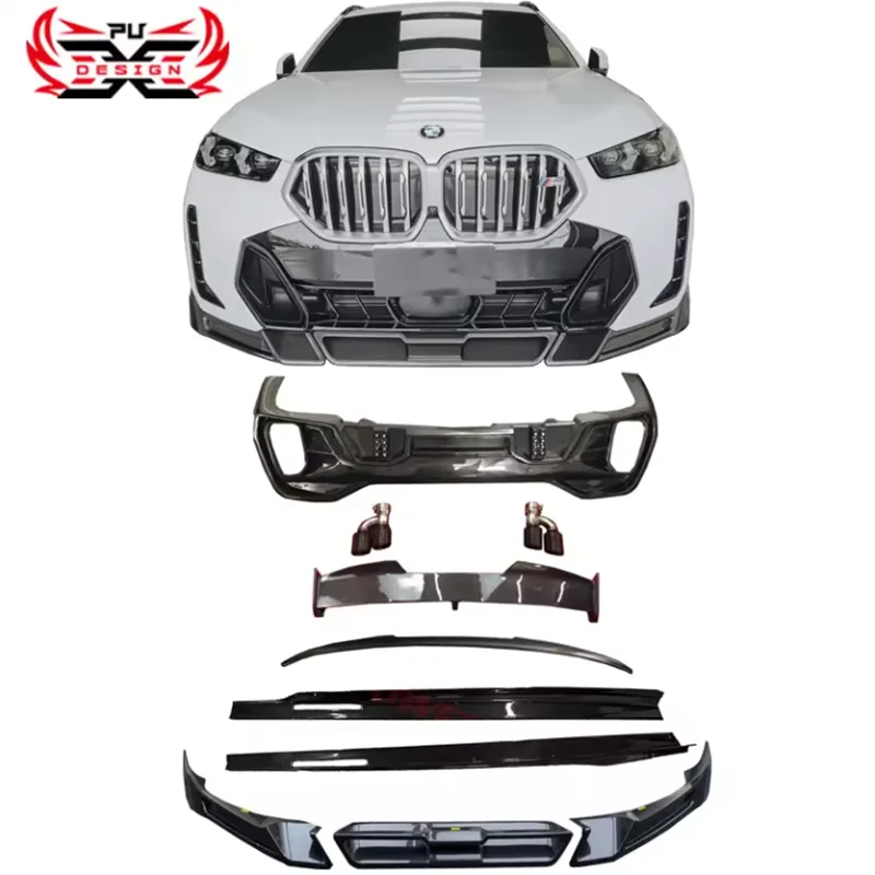 FD Style Carbon Fiber Body Kit Front Lip Side Skirt Rear Diffuser Grille Spoiler Wing For BMW X6 G06 lci