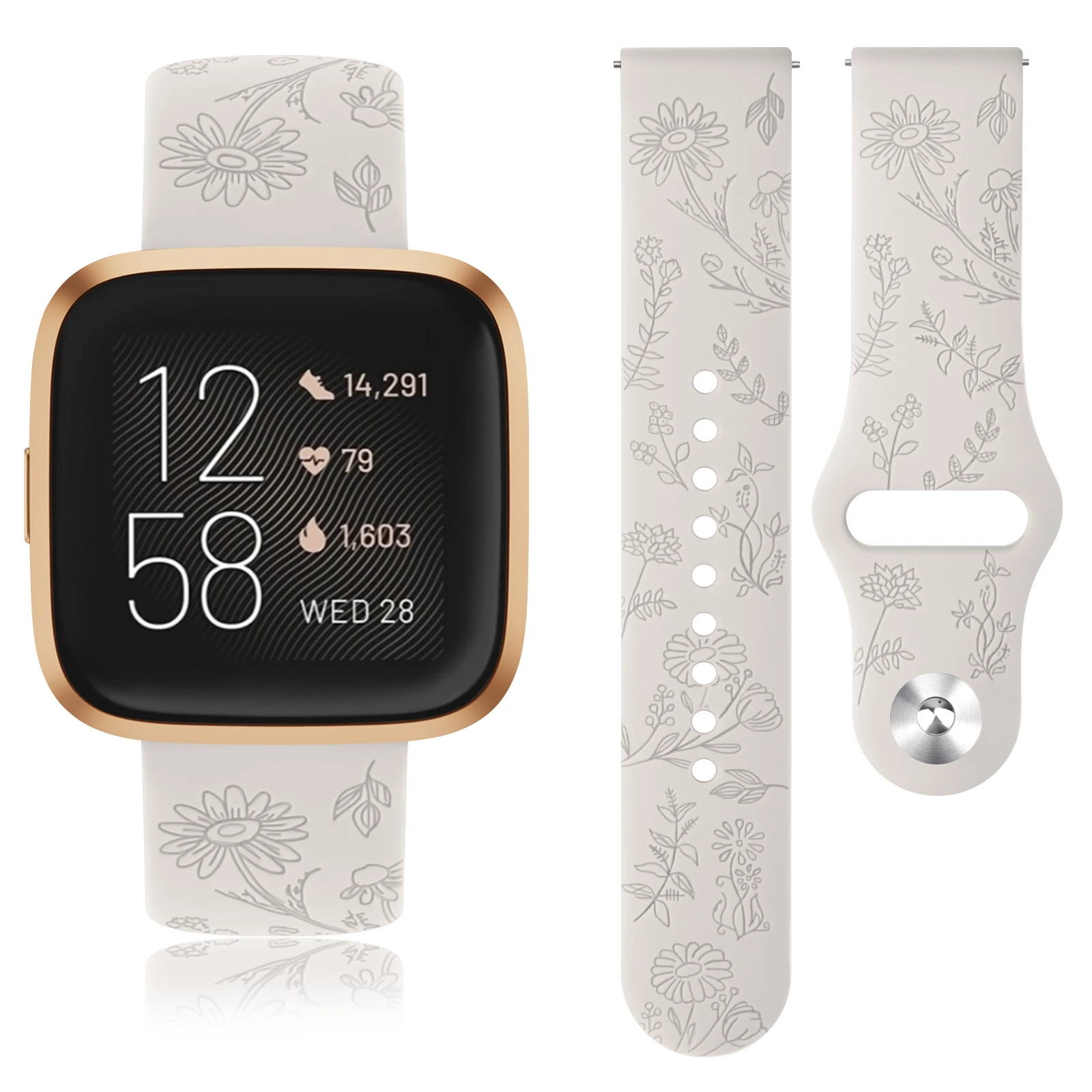 Correa de silicona suave con grabado de flores para Fitbit Versa 2 3 4, pulsera para Fitbit Versa Lite/Versa SE/Sense 2/Sense