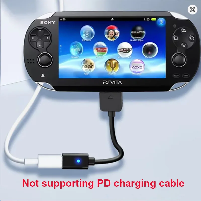 Cable USB C para Playstation Vita 1000, adaptador de carga con LED para consola PS Vita 1000, cable de alimentación 2