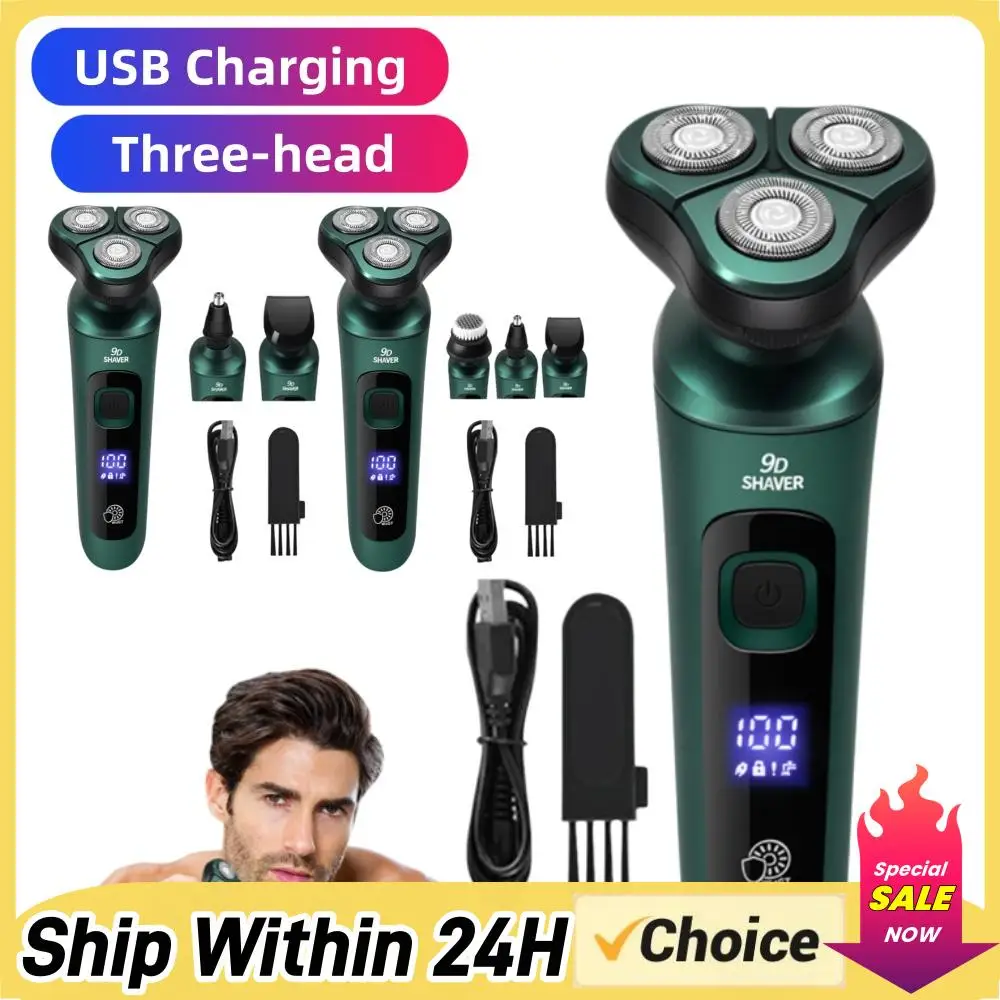 

Electric Shaver LED Digital Display Three-head Floating Razor USB Rechargeable Washing Multi-function Beard Knife Portable Shave