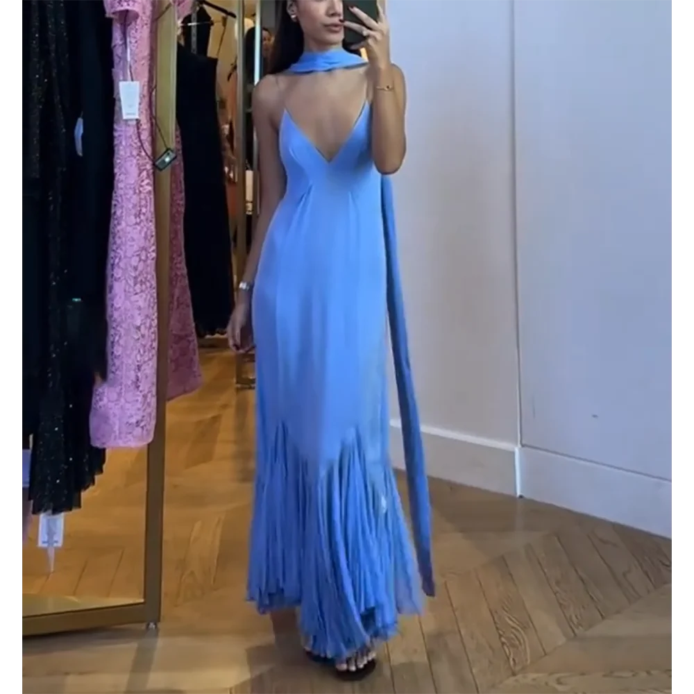 

Sexy Prom Dress For Women Deep V Neck Stylish Formal Party Gown Spaghetti Strap Pleats Special Occasion Vestidos De Fiesta