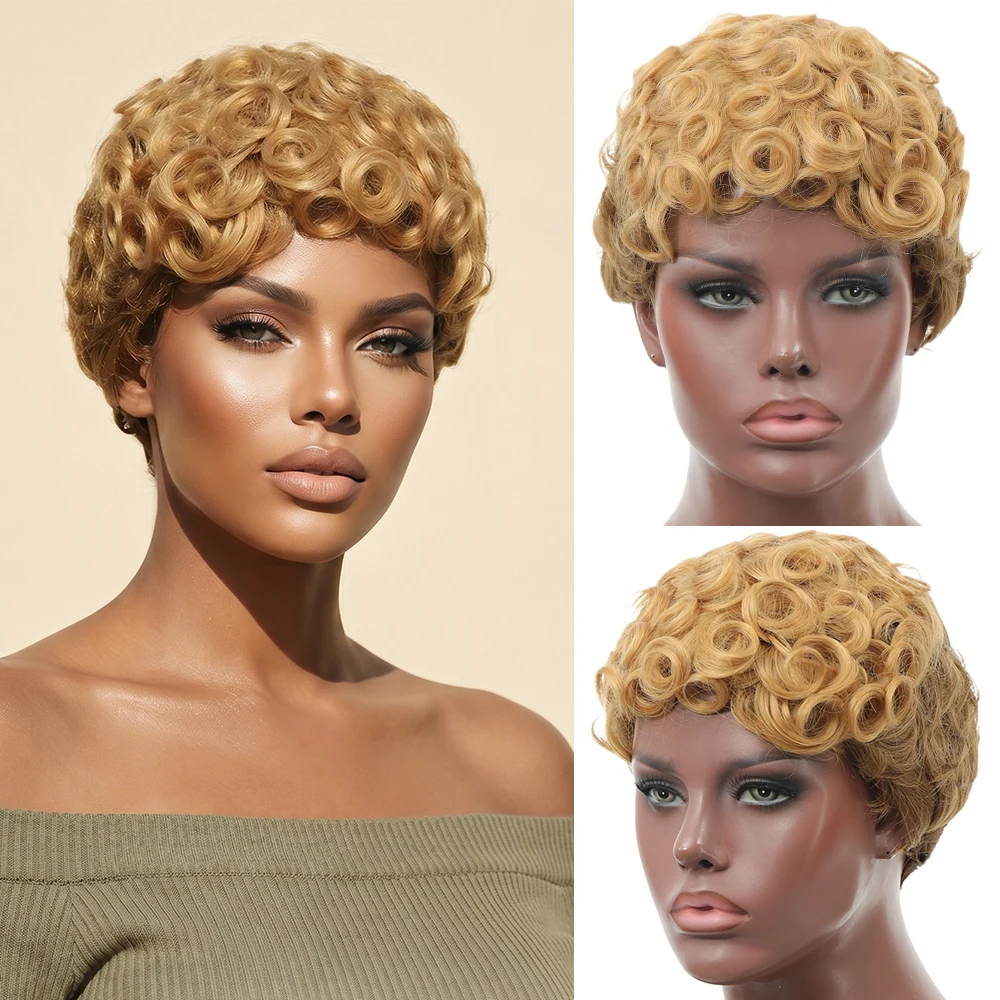

African Kinky Curly Short Synthetic Wig for Women Heat Resistant Full Wig Natural Soft Breathable Daily Party Cosplay