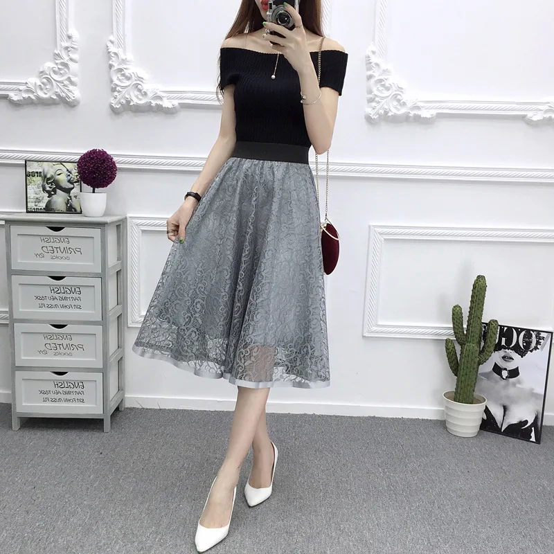 Women's Skirt Mesh Lace Skirt Long Skirt A- Line Skirt Woman Skirts Mujer Faldas Saias Mulher