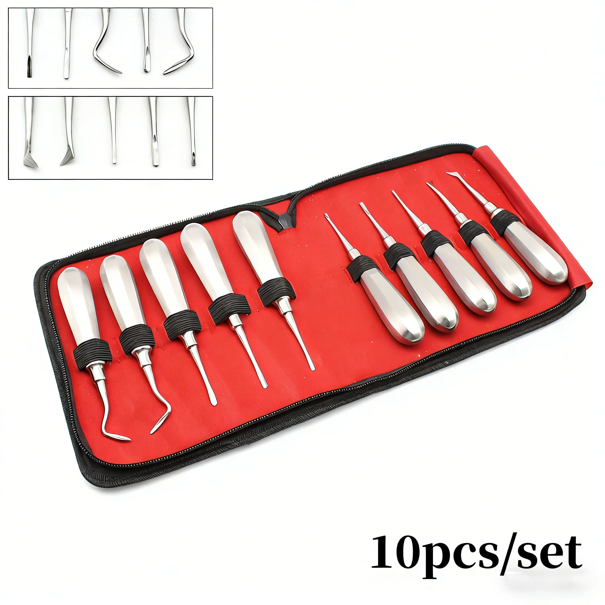 

Dental Root Elevator Kit of 10 Pcs Stainless Steel Tooth Extracting Forceps Dental Elevator Dentist Surgical Tools