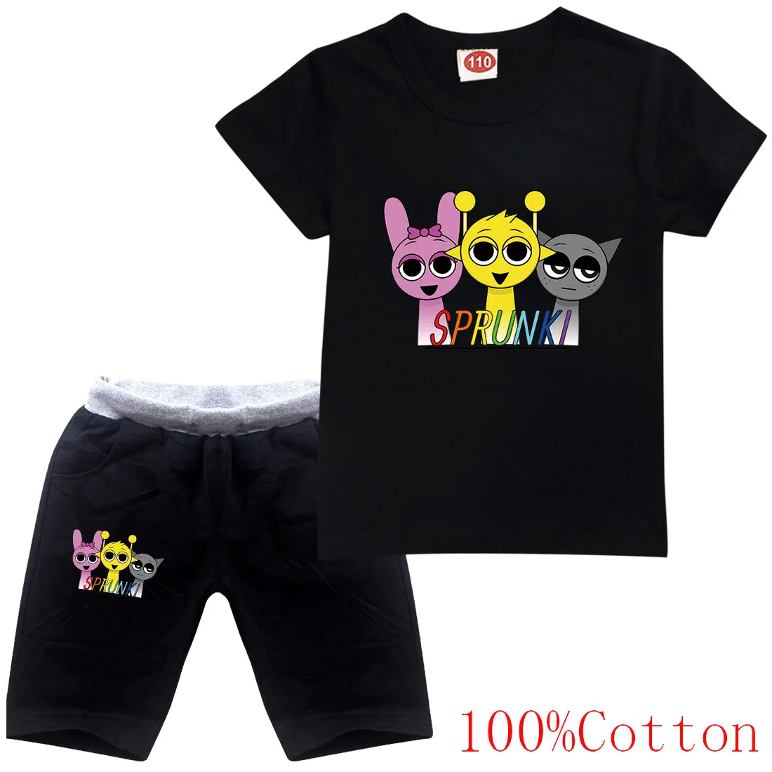 Cute Sprunki Cartoon Girls Clothes Summer Clothing Set Kids Boys Sports Suit T Shirt + Pants Baby Kids Outfits Pajamas Best Gift