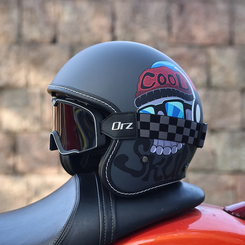 

ORZ Retro Motorcycle Helmet Men's and Women's Pedal Cruising 3/4 Half Helmet Four Seasons