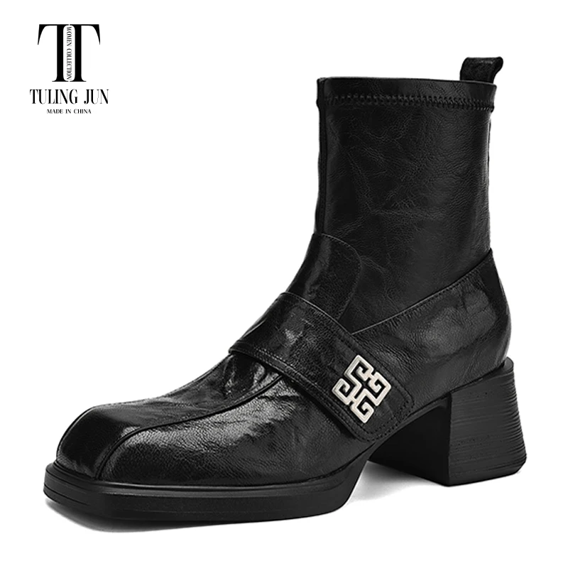 

TULING JUN 2024 New Autumn Winter Gentle Lady Women's Short Boot Rounded Toe High Heel Fashion Comfort Shoes For Women L