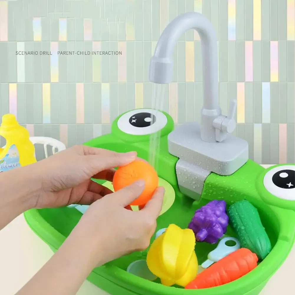 Play House Toys Pretend Play Electric Water Out Children's Kitchen Wash Basin Sink Kids Kitchen Set Toy For Boys Girls Kids Gift