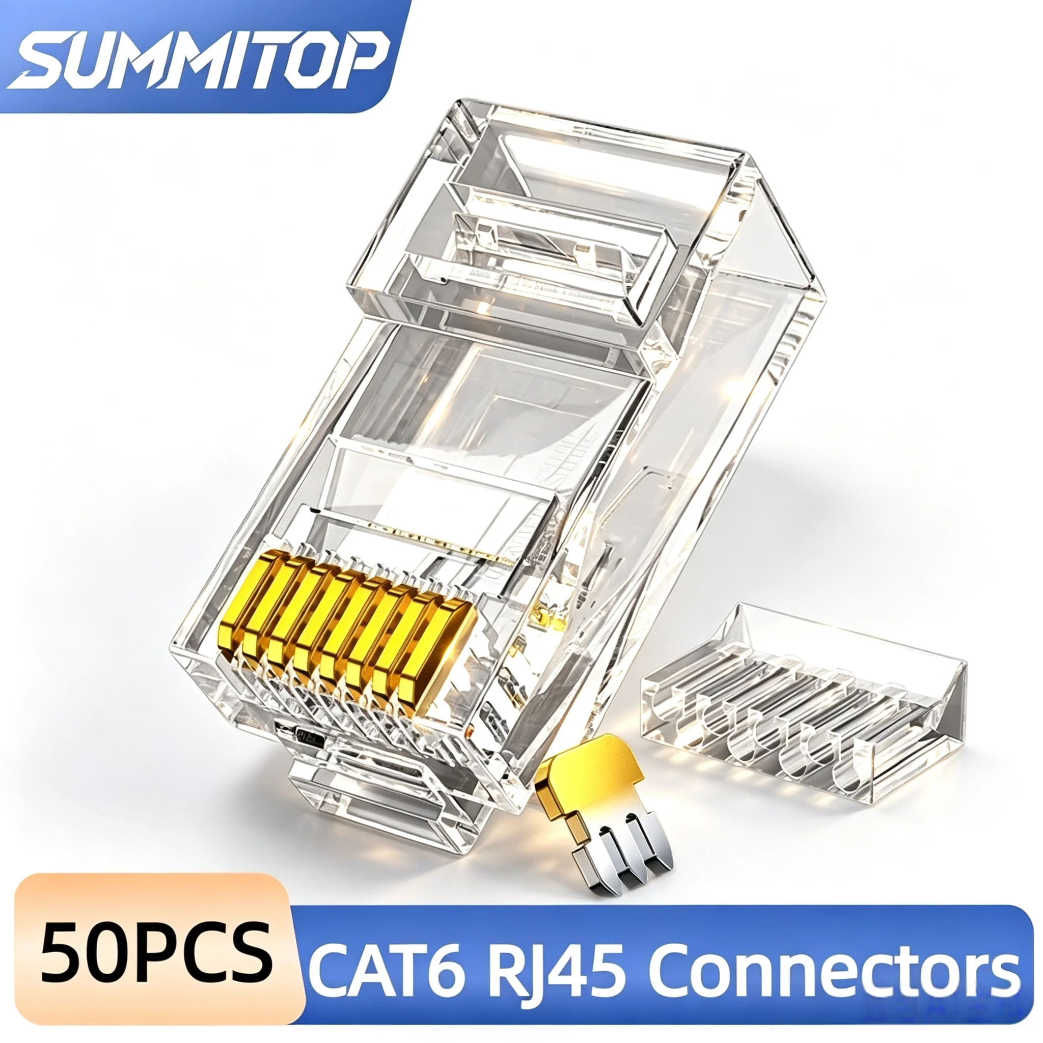 SUMMITOP 50PCS RJ45 Cat6 Pass Through 2-Piece Connectors Crimp Modular Plug for Solid Or Stranded UTP Network Cable
