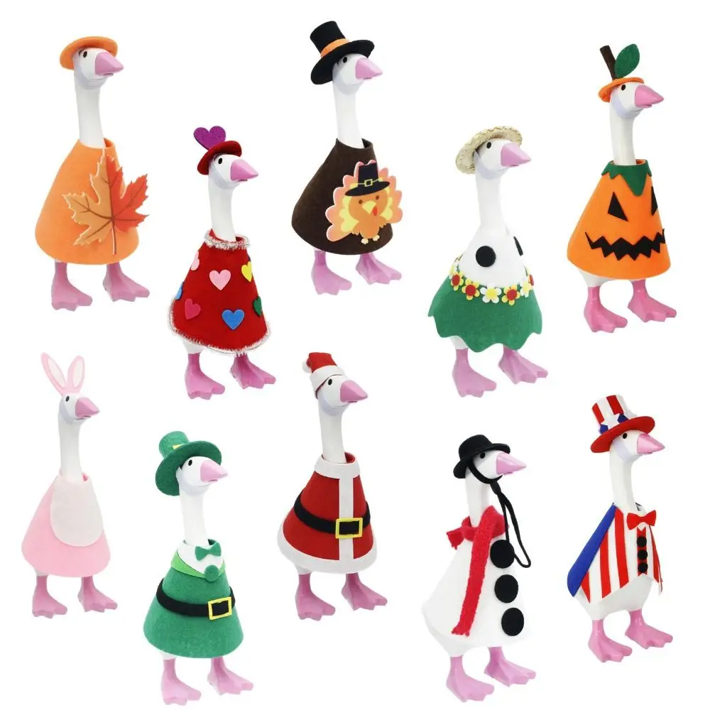 Fabric Goose Statue 7-Inch Christmas Tree Shaped Christmas Ornament With Hat Red And White Striped Scarf Holiday Decoration Yard
