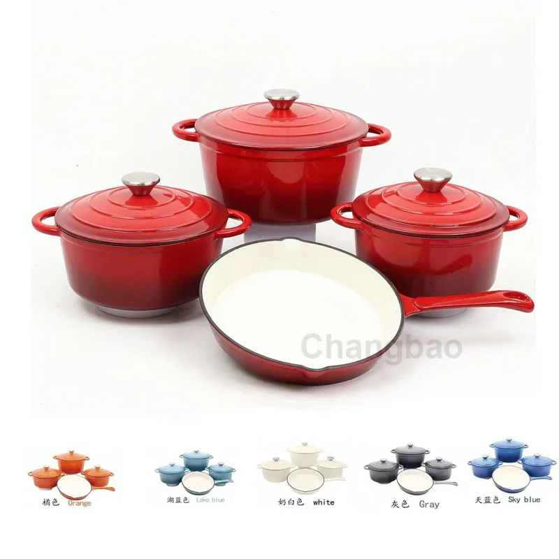 20cm/22cm/24cm Enameled Cast Iron Stew Pot 25cm Frying Pan Mltifunctional 4pcs Cookware Set