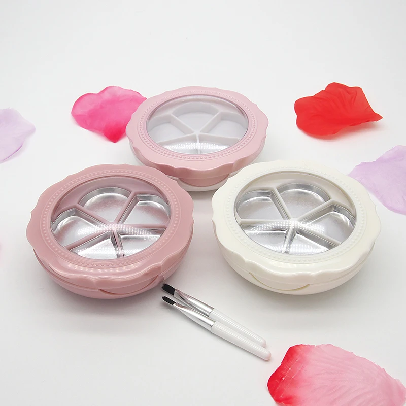 1 stks Bloem Lege 5 Grids Poeder Compact Oogschaduw Case Lippenstift Container DIY Blush Box Met Borstel En Spiegel