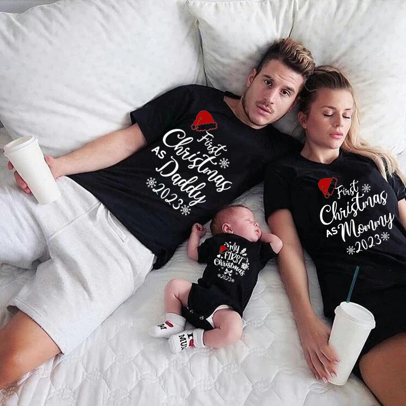 First Christmas Family Shirts Clothes First Christmas As Daddy Mommy Baby 1st Xmas Family Look Holiday Match Tshirts Xmas Gift