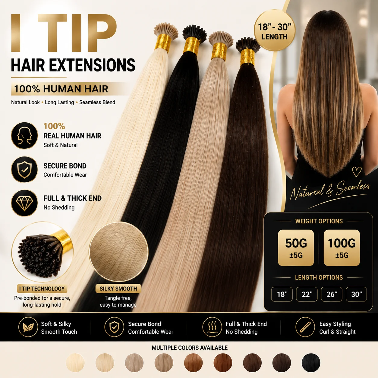 I Tip Hair Extensions 100% Human Remy Hair Keratin Tip Pre Bonded Stick Tip Hair Extensions Natural Color 18 22 26 30 Inch