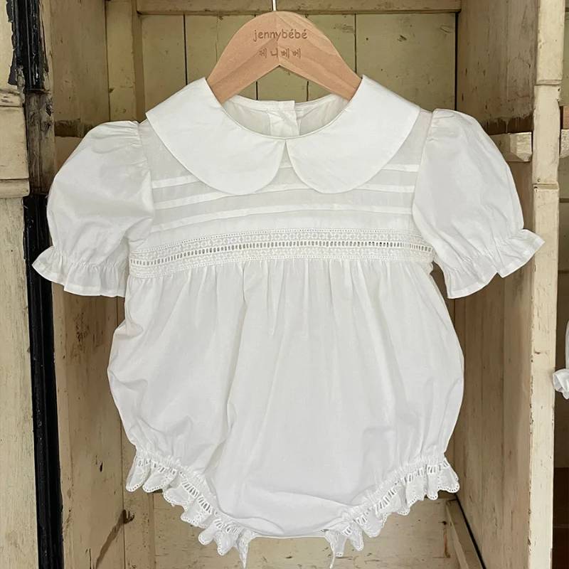 Summer Thin Baby Girl Doll Collar Climbing Clothes Baby Baptism Clothes Cotton Boutique Dress White Eid Sister Clothes