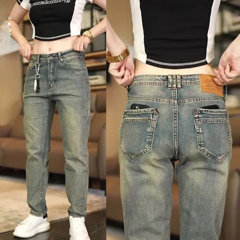 

Retro American Denim Jeans Men's 2024 Trendy Autumn Winter Slim Straight Large Cow Waed Korean Sle Casual Long Pants