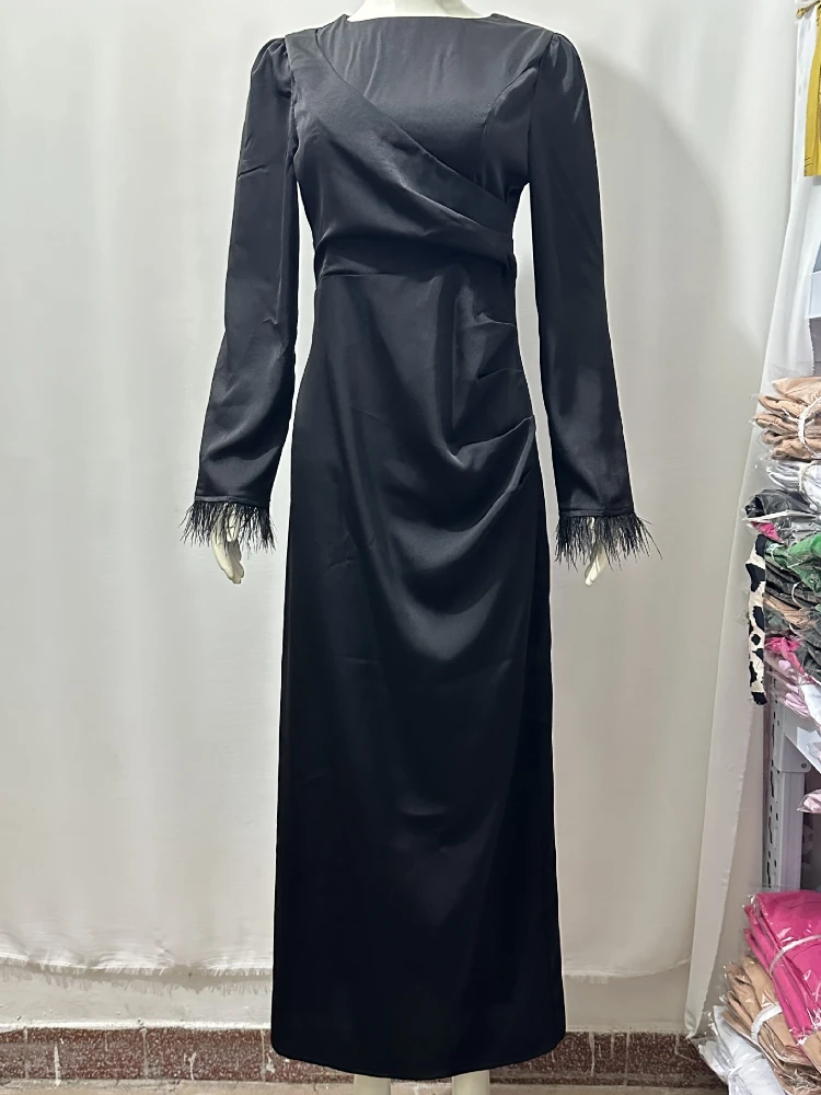 Eid Muslim Party Dress for Women Satin Black Jalabiya Abaya Ramadan Long Dresses Abayas Woman Kimono Robe Vestidos Largo 2024