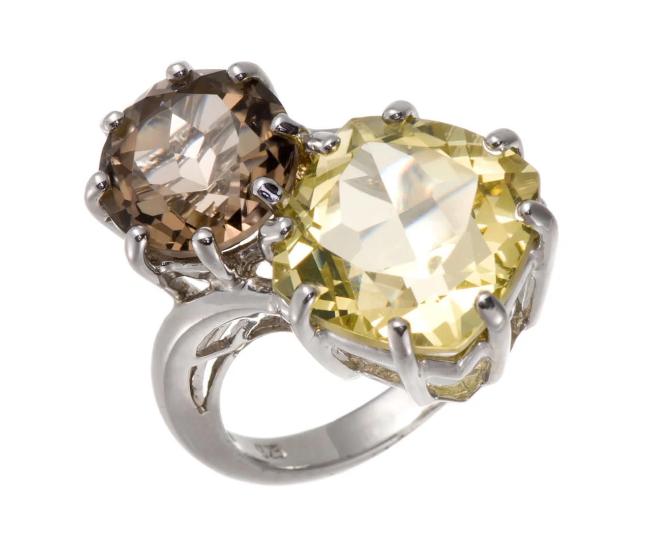 

Yellow Lemon Quartz,Smoky Quartz Rhodium Over Sterling Silver Ring