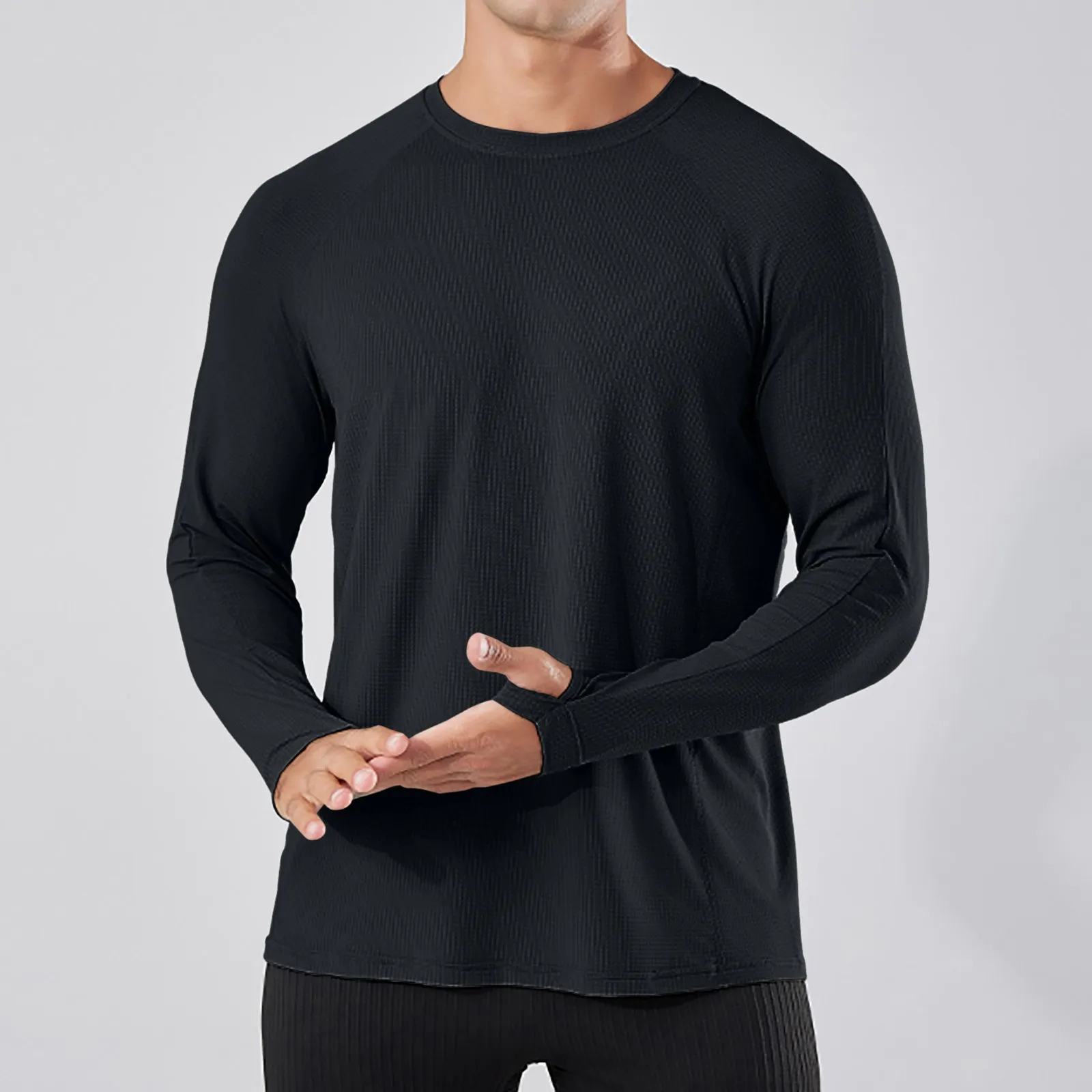 Bottom Silk Long Sleeve Men'S Round Neck Breathable T Shirt Sports Fitness With Top Outdoor Leisure Sports Pure Color Shirts