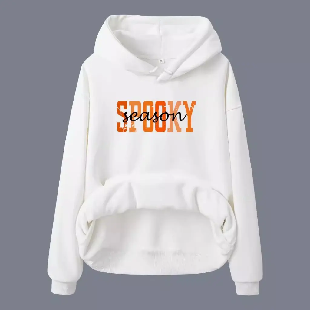 المرأة الكنغر جيب مقنعين طويلة الأكمام مبطنة بالصوف البلوز الخريف الشتاء الأوروبي حجم SPOOKY طباعة الأعلى للسيدات