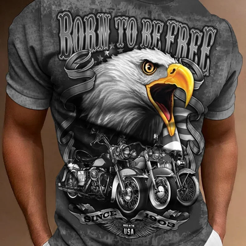 Eagle Motorcycle Graphic Apparel 3D Print Short Sleeve Print Street Motor Fashion Designer O-Neck Clothing Vintage Men's T Shirt