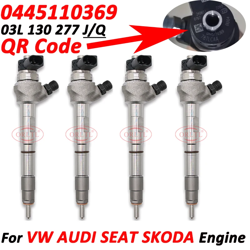 4pcs Diesel Injector Nozzle 0445110369 03L130277J 03L130277Q 0986435166 For VW Amarok Audi Seat Skoda Engine