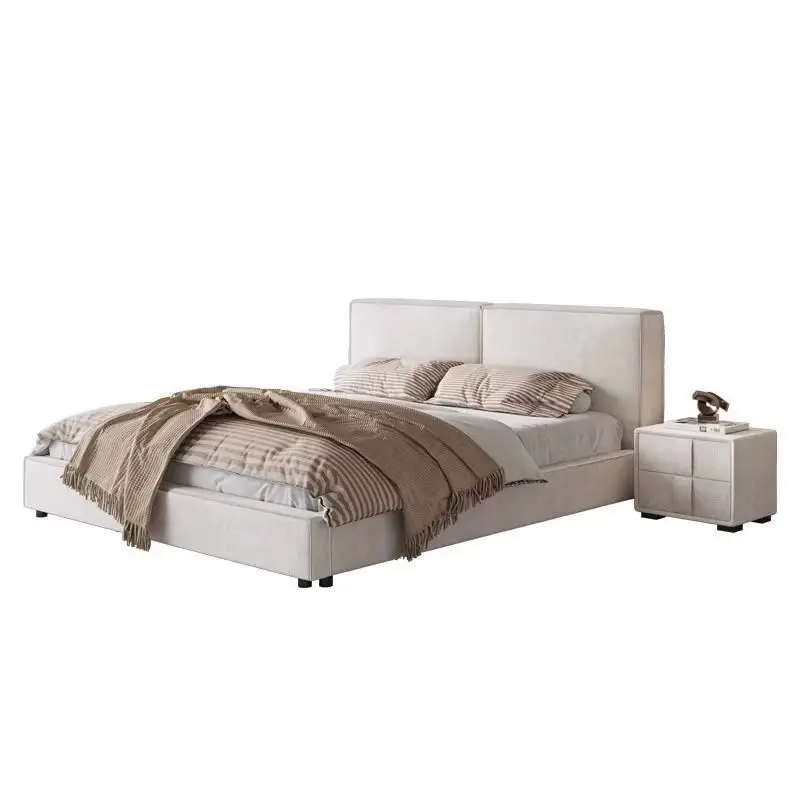 

Tofu block leather double technology cloth bed, light luxury master bedroom modern simple small apartment cream wind bed