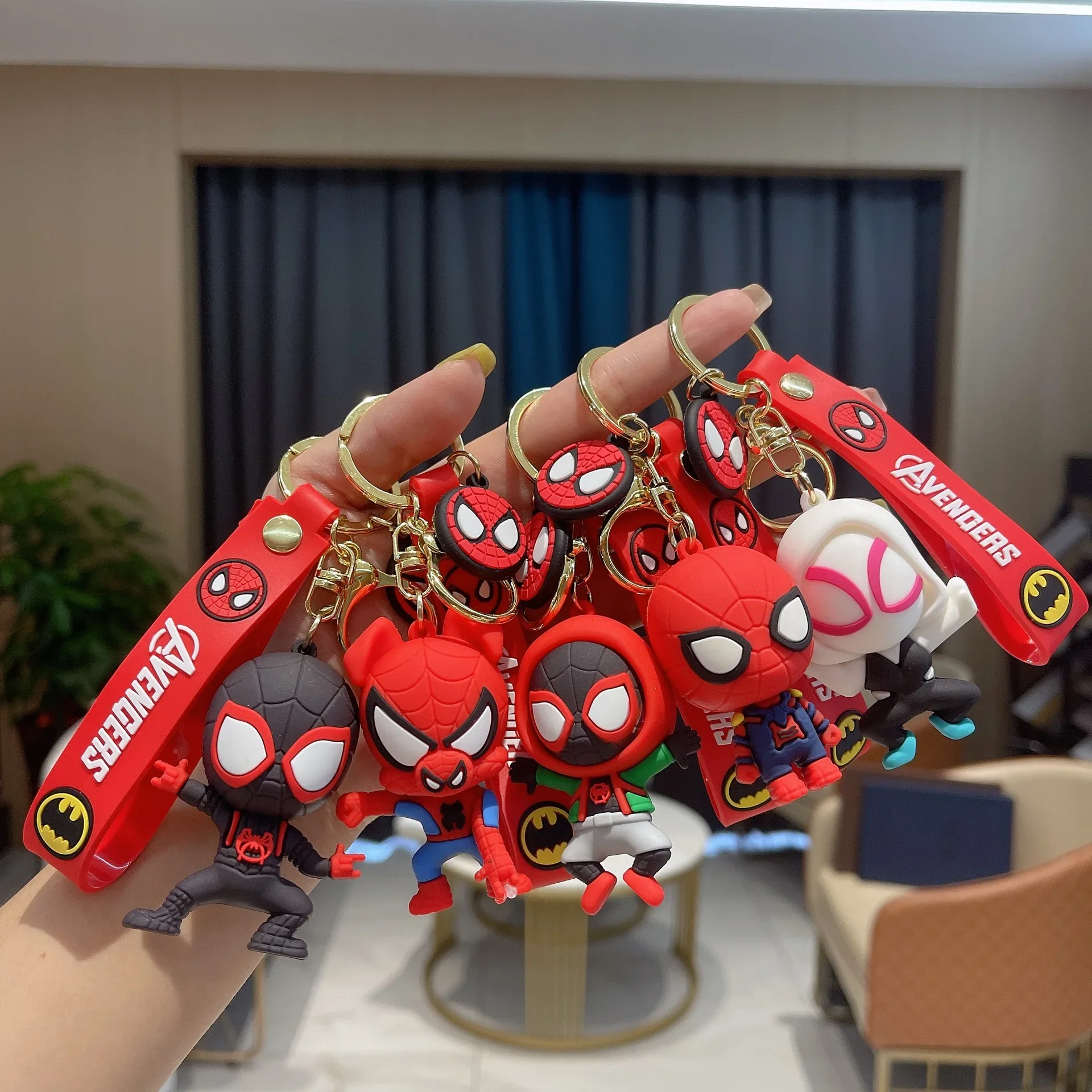 

Marvel Anime Figures Parallel Universes Spiderman Gwen Ham PVC Doll Keychain Bag Key Ring Accessories Kids Toys Birthday Gifts
