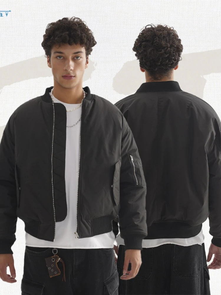Mens Jacket American Streetwear Short Bomber Jacket Solid Color Waterproof Zip Up Design Simple Multi Pocket Casual Fashion New