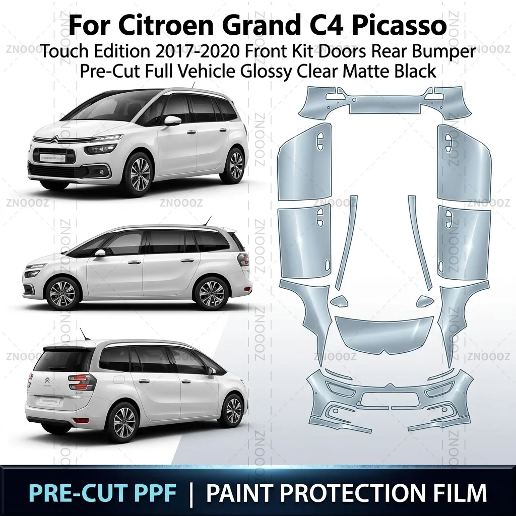 For Citroen Grand C4 Picasso Touch Edition 2017-2020 Front Kit Doors Rear Bumper Pre-Cut Full Vehicle Glossy Clear Matte Black