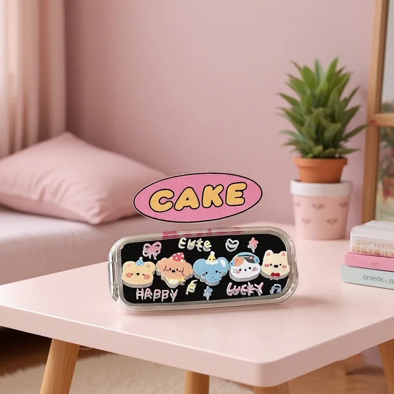 Cute Cartoon Cat & Dog Stick-On Makeup Mirror Phone Holder - Dual-Position Foldable Stand, Mobile Phone Accessories