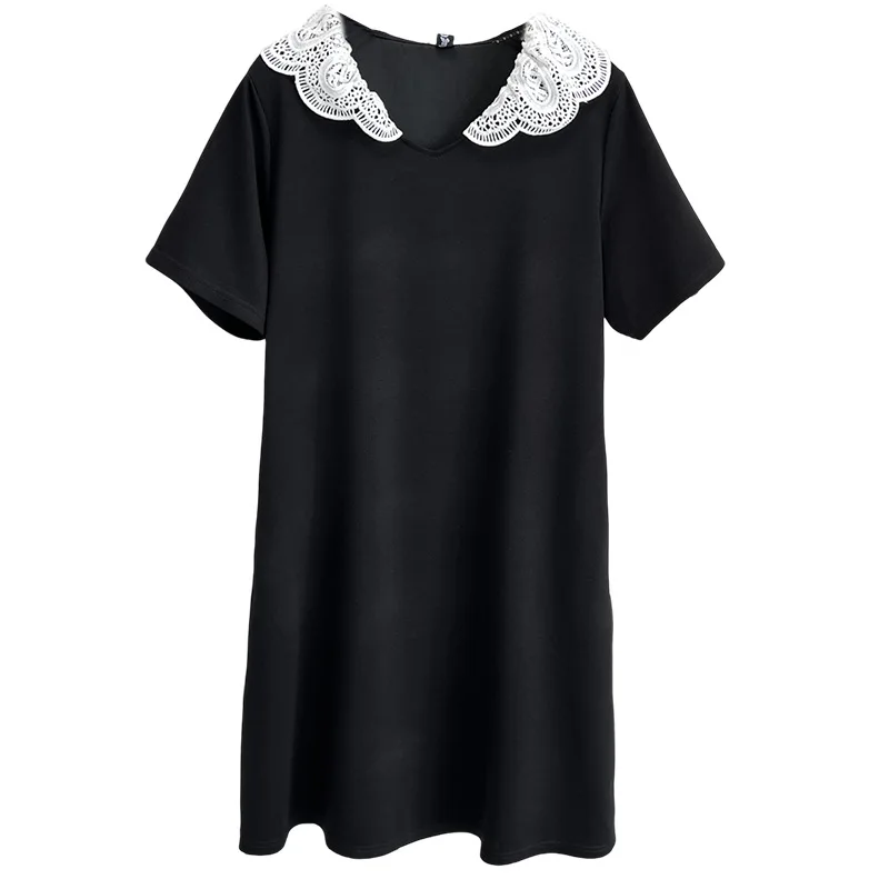 

100KG Fashionable Plus Size Women's Dress With Casual And Elegant Lace V-Neck Short Sleeve Knee Length Dress