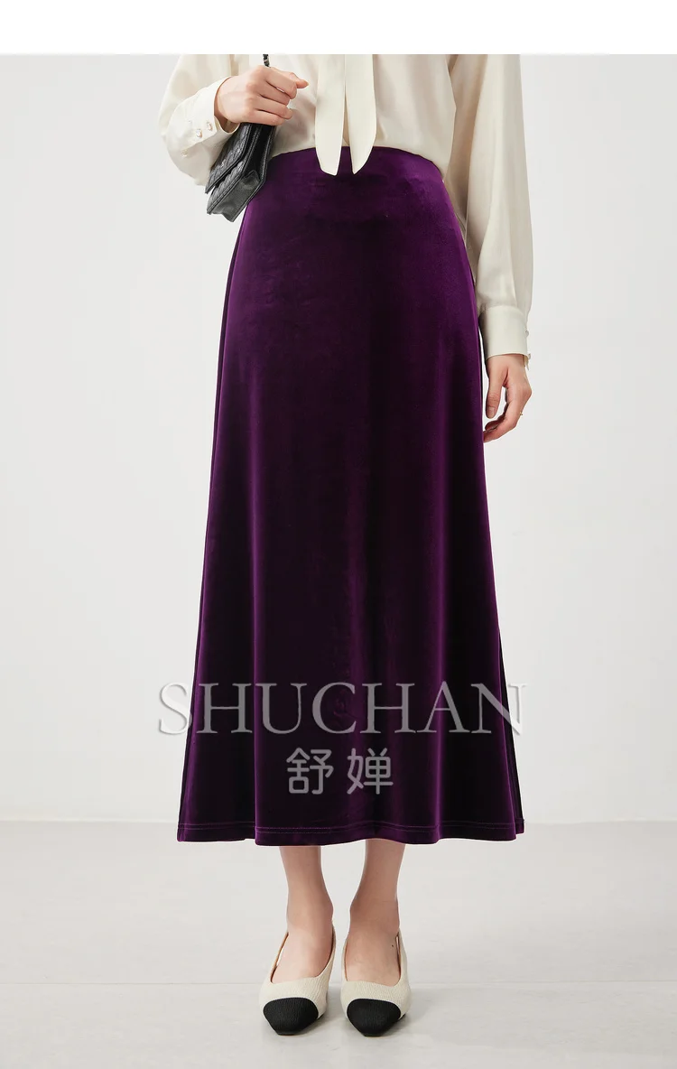 Elastic High-density Velvet Skirt Women 2024 Autumn Faldas Mujer Moda Side Split Long Skirts for Women