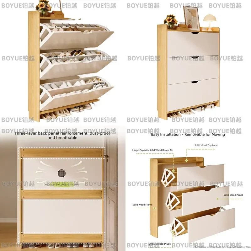 Large Capacity Wooden Multi-layer Shoe Rack Simple Modern Design Shoe Cabinet for Household Entrance Compact Narrow Storage