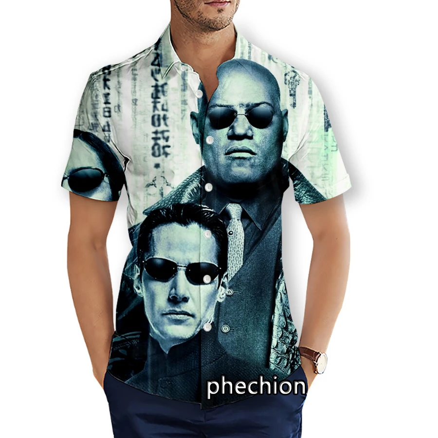 Phechion Zomer Heren Korte Mouw Strandshirts De Matrix 3d Geprinte Casual Shirts Mode Streetwear Heren Tops X97