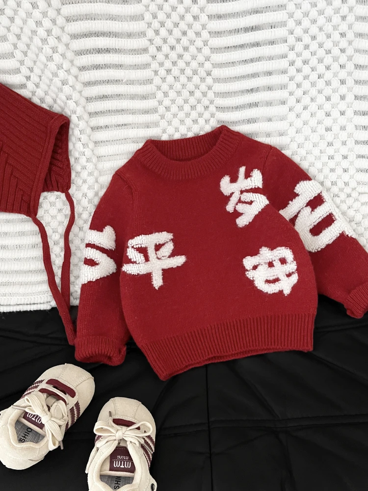 سترة أطفال Thiened ملابس احتفال رأس السنة لون أحمر شتوي أنيق للتنقل Sle طويل Sve round Ne #5