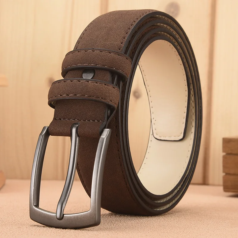 Men'S Suede Belt Retro Trend Alloy Buckle Men'S Belt Large Size Genuine High-End Belt, Gift For Boyfriend And Dad