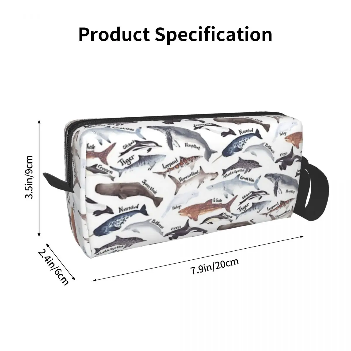 Types Of Whales, Sharks And Dolphins Watercolour Pencil Cases Large Storage Pen Bags Pen Box Pencil Pouch Boys Girls Makeup Bag