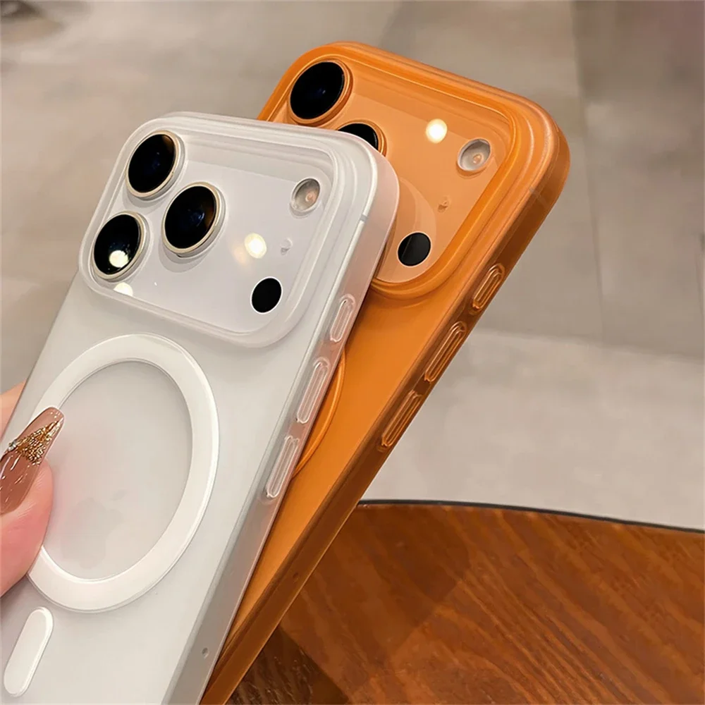 

Оранжевый глянцевый чехол Full-Cover серии для iPhone 17 Pro со встроенным круглым декором и рамкой для объектива, противоударный бампер 16 15