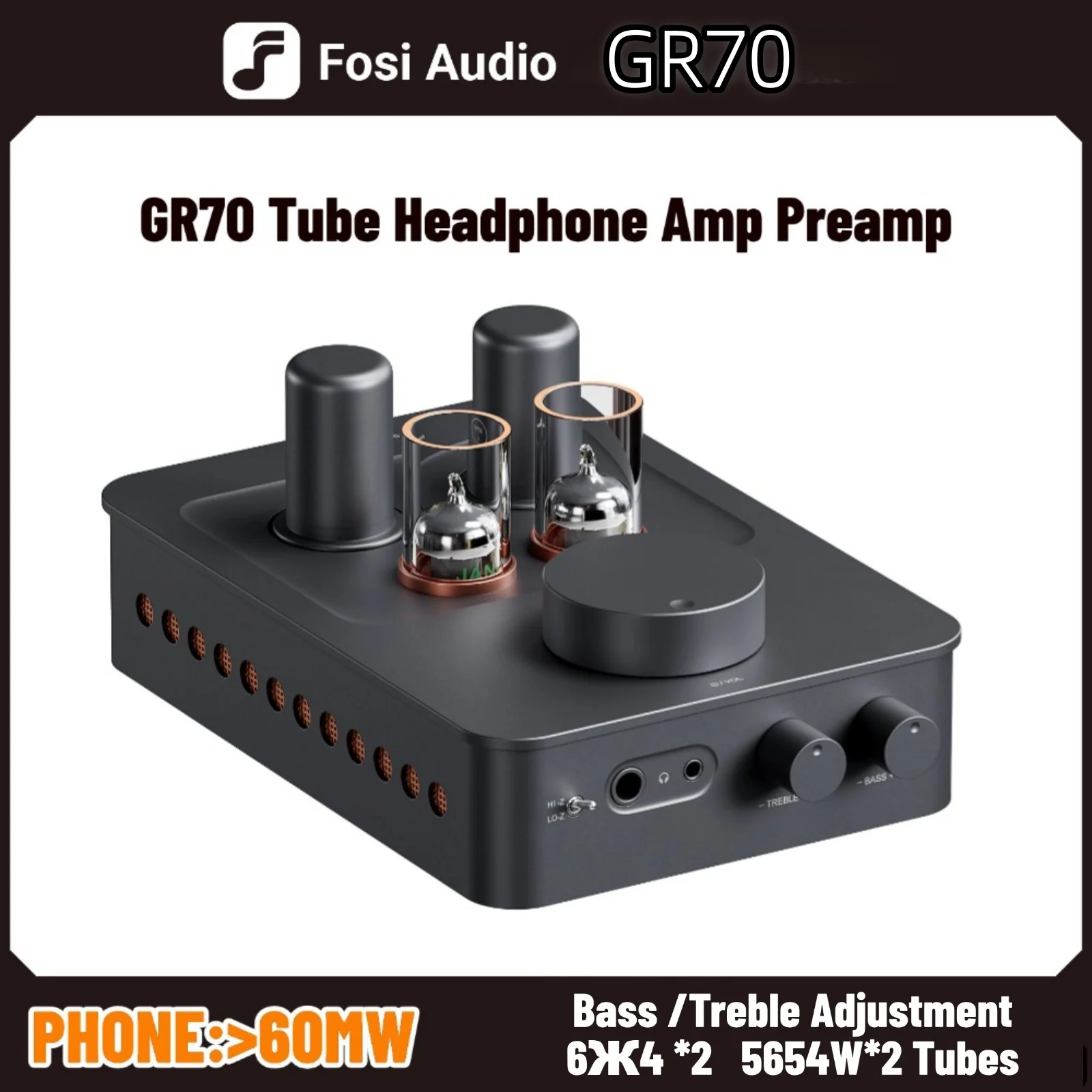 

Fosi Audio GR70 Tube Headphone Amplifier Preamp Class a Vacuum Tube Amp 5654W*2 6Ж4*2 3.5mm 6.35mm Jack High Fidelity Sound